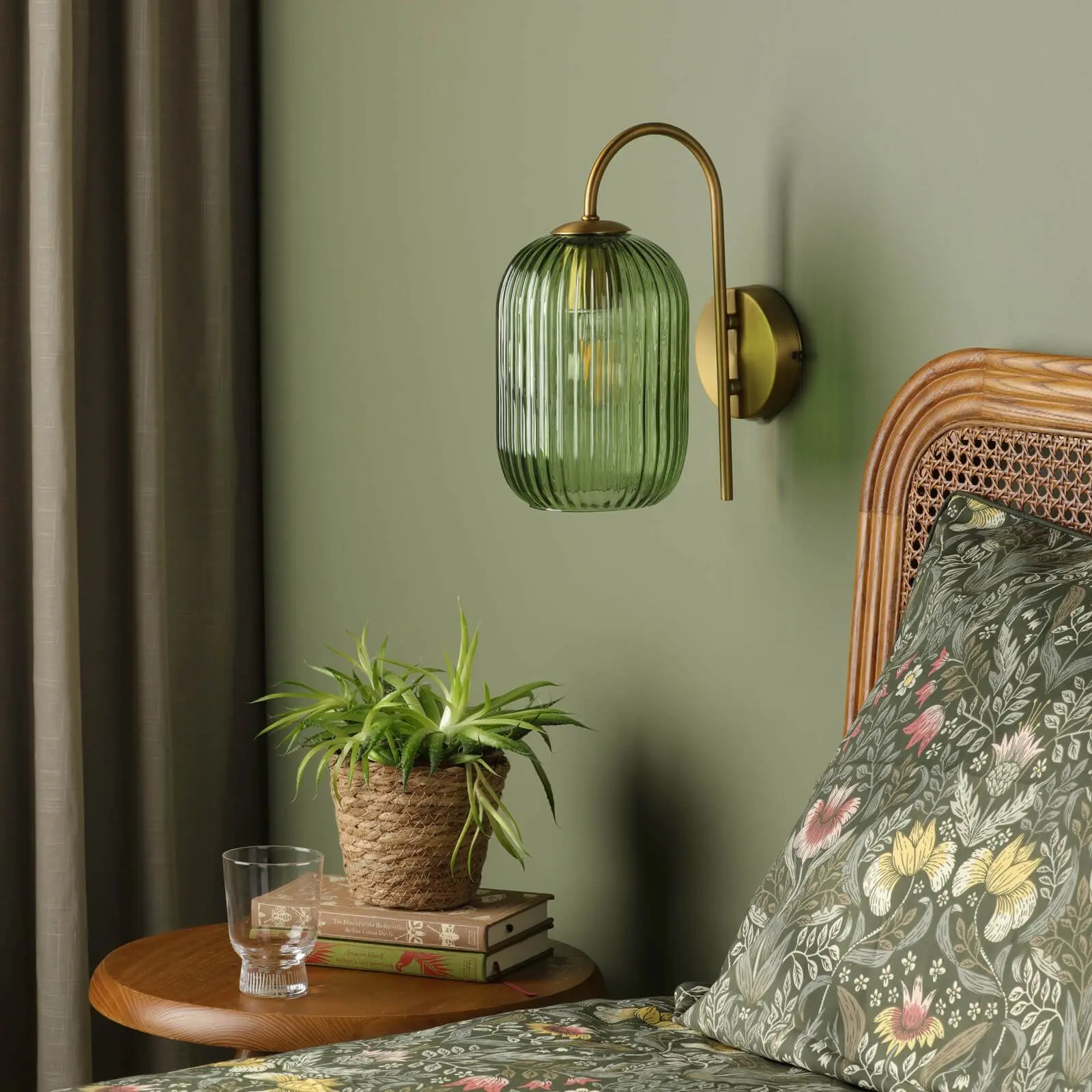 Idra Ages Bronze Wall Light C/W Green Ribbed Shade